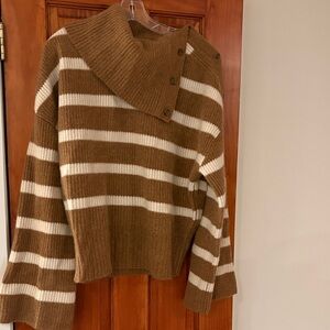 Maeve Brown and Cream Striped Turtleneck Sweater